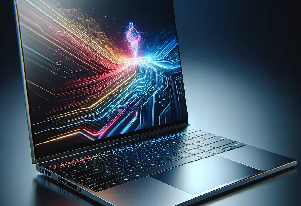 "ASUS Vivobook S14 OLED laptop featuring AMD Ryzen AI, showcasing sleek design and vibrant OLED display, highlighting its entry into the market."