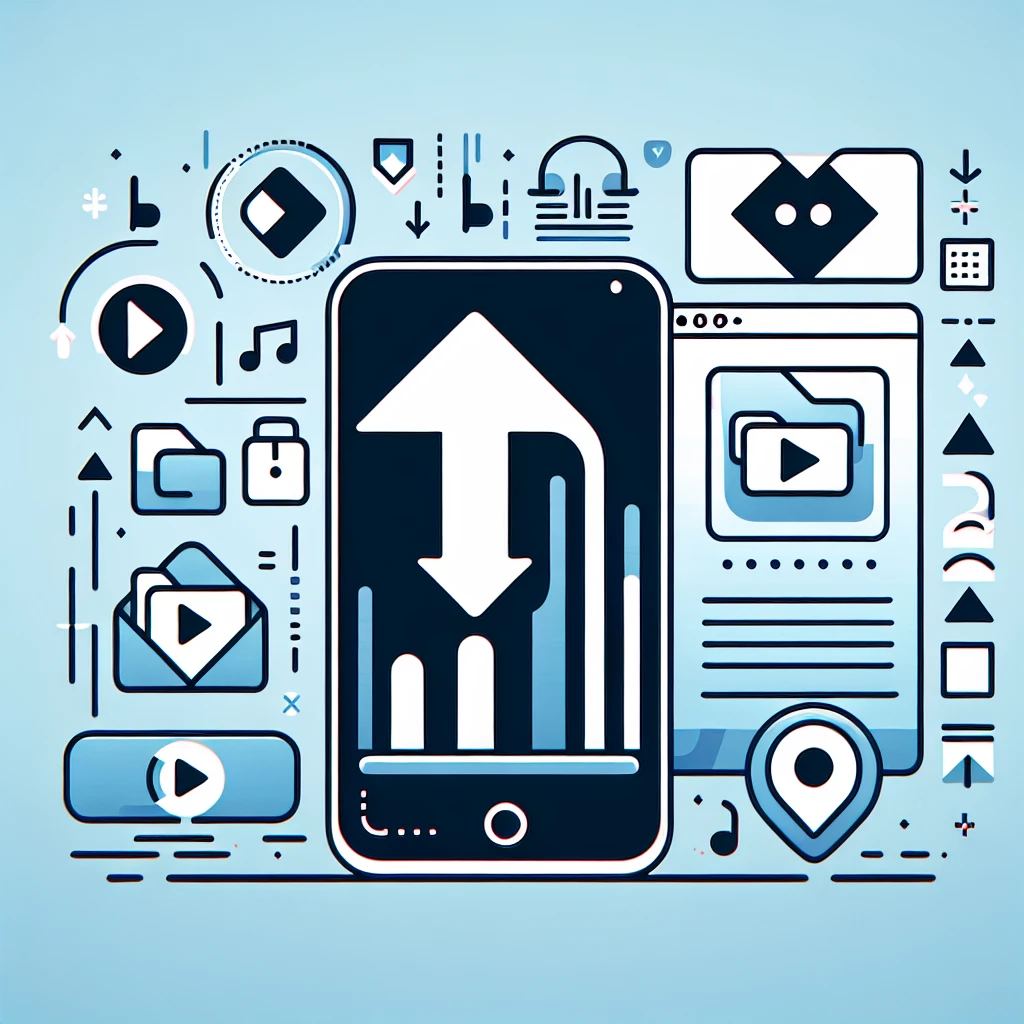 Ilustrasi smartphone dengan ikon dan grafik yang berkaitan dengan media sosial dan konten digital.