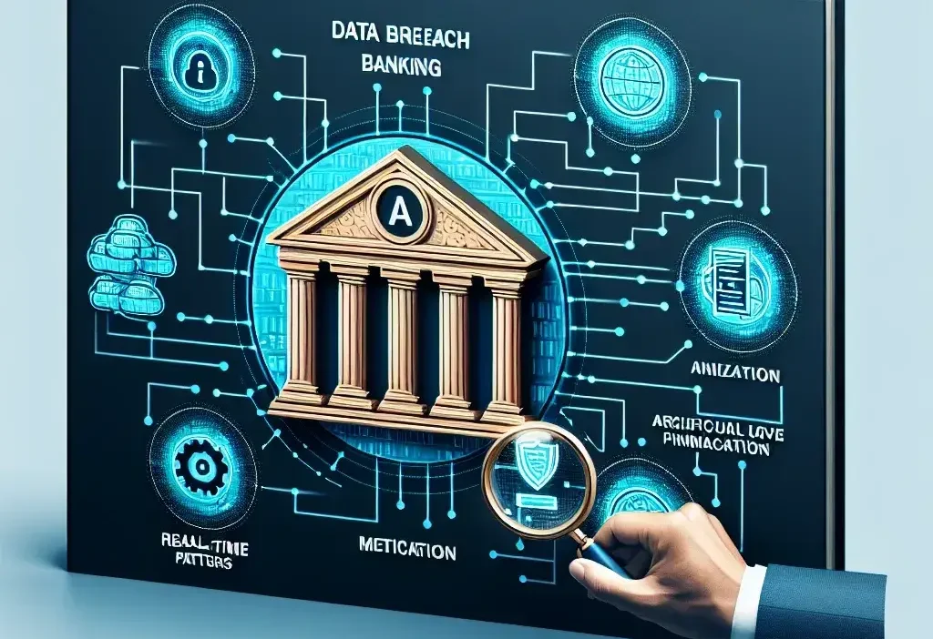 "Ilustrasi analisis pola data breach perbankan menggunakan teknologi AI untuk mitigasi secara real-time."