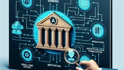 "Ilustrasi analisis pola data breach perbankan menggunakan teknologi AI untuk mitigasi secara real-time."