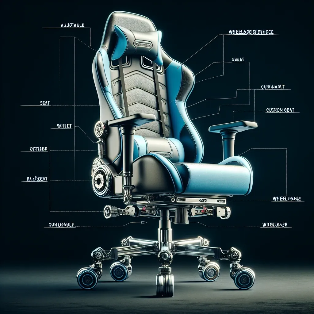Kursi gaming dengan fitur penyesuaian dan desain modern berwarna hitam dan biru.