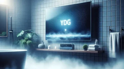 "Panasonic Smart TV anti-kabut untuk kamar mandi, dengan desain modern dan layar jernih, menunjukkan inovasi teknologi terbaru untuk kenyamanan menonton di ruang lembab."